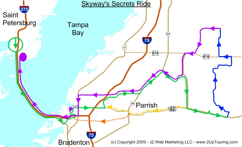 Tampa Bay Area Motorcycle Rides near the Sunshine Skyway - Ride Route Map