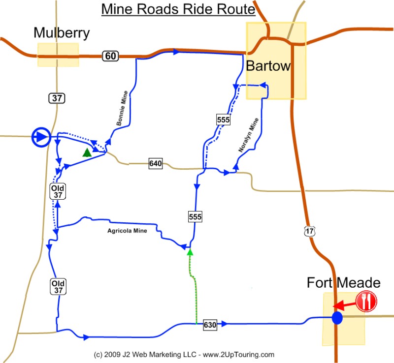 Central Florida Motorcycle Rides - Mine Roads Madness - Ride Route Map
